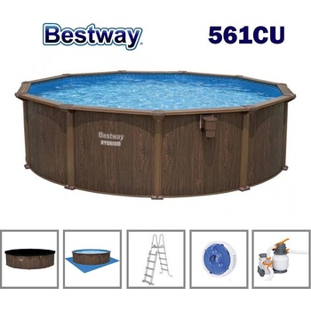 Bestway Басейн с твърди страници и конструкция, 490x130см, Bestway 561CU Hydrium, с филтърна помпа, стълба, подложка, покривало и диспенсър (561CU)