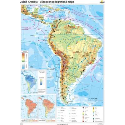 Cartographia Južná Amerika - všeobecnogeografická mapa (70x100 cm – 1:8200000), nástenná, fóliovaná, lištovaná