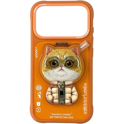 Nimmy Калъф Nimmy Cool&Cute 2.0 с котка за iPhone 17 Pro Max с магнитна закачалка - оранжев (6971080316524)