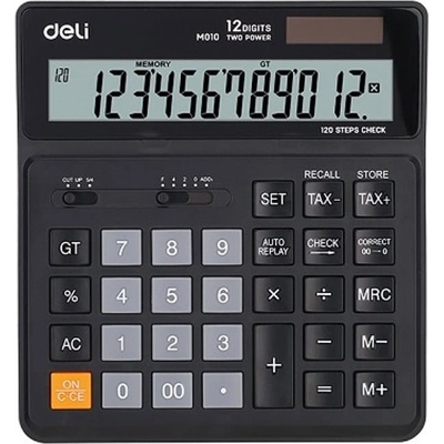 Deli Калкулатор Deli Smart EM01020, 12 разряден дисплей, настолен, Memory, %, Correct, Check 120 steps, Auto reply, черен (Smart EM01020)