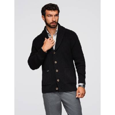 Ombre Clothing Мъжки памучен пуловер с шалов яка - черен V4 OM-SWCD-0153 Ombre Clothing Ombre Clothing | Cheren | МЪЖЕ | S