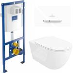 Rune Казанче за WC с вграждаща рамка Villeroy&Boch 112 см и бутон ViConnect 300S, бяло, плюс бяла тоалетна чиния Rune Ivaldi Grande с капак softclose (92242700+92218068+5940541334477)