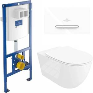 Rune Казанче за WC с вграждаща рамка Villeroy&Boch 112 см и бутон ViConnect 300S, бяло, плюс бяла тоалетна чиния Rune Ivaldi Grande с капак softclose (92242700+92218068+5940541334477)
