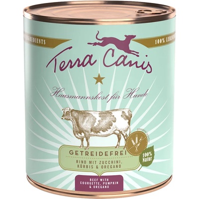 Terra Canis 6х800г Terra Canis без зърно, консервирана храна за кучета - говеждо с тиквички, тиква и риган