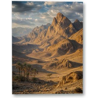 Plakát – Skalnaté pouštní hory s palmami 90 × 120 cm Bez rámu Ne Bez rámu