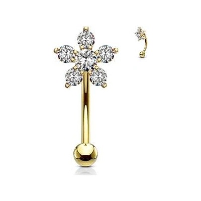 Šperky4U zlacený piercing do obočí kytička čiré zirkony OB0007-GD