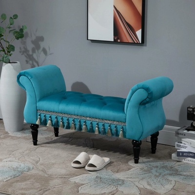 Goleto Čalouněná vintage lavice 117 x 40 x 58 cm | modrá