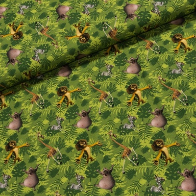 Bavlněný úplet dětský 8617-007 DIGITÁLNÍ TISK MADAGASKAR, zelený, š.140cm (látka v metráži)