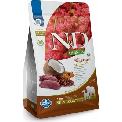 N&D Quinoa Dog Adult medium large Skin & Coat Grain Free Venison & Coconut 2 x 7 kg