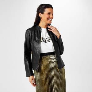 Biba Дамско яке Biba Womens Neru Collar Leather Long Sleeve Leather Jacket - Black - sportihobi - 506,54 лв
