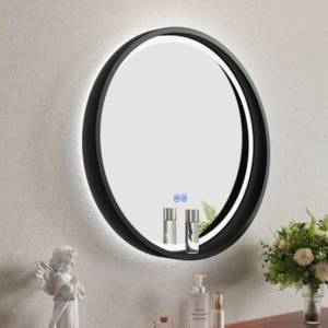 Inter Ceramic Кръгло огледало за баня с вградено LED осветление Serena, 60 см черна дъвена рамка (ICL 1857B-60)