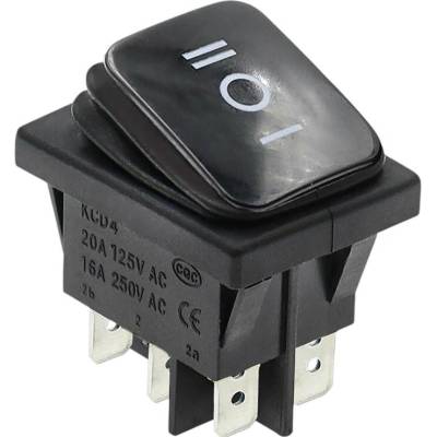 Kolískový vypínač obdĺžnikový KCD4, ON-OFF-ON, IP65, čierny 250V/16A