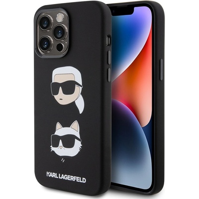 KARL LAGERFELD Гръб Karl Lagerfeld Liquid Silicone Karl and Choupette Heads Case за iPhone 15 Pro Max - Черен