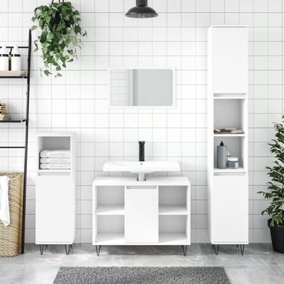 vidaXL Комплект мебели за баня от 3 части, бял, инженерно дърво (3190299)