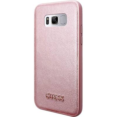 GUESS Iridescent Leather Hard Case - дизайнерски кожен кейс за Samsung Galaxy S8 (розов)