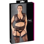 Cottelli Collection Plus Size - комплект бельо от дантела с камъни (черен)
