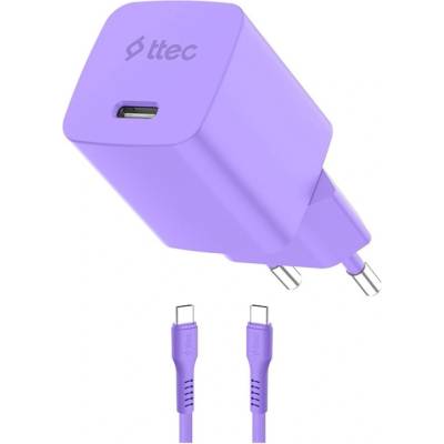 Ttec Зарядно ttec SmartCharger GaN 45W PD + Кабел USB-C , Neon Лилав