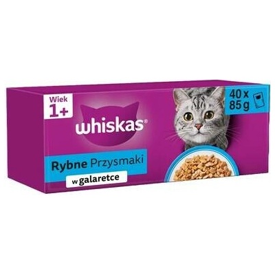 WHISKAS Adult kapsička 4 x 40x85 g Rybí příchutě v želé losos, tuňák, treska, bílá ryba 3+1