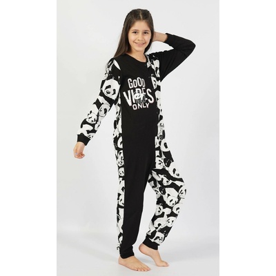 Dětský overal na spaní Panda černá