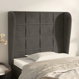 vidaXL Горна табла за легло с уши, тъмносива, 93x23x118/128 см, кадифе (3117993)