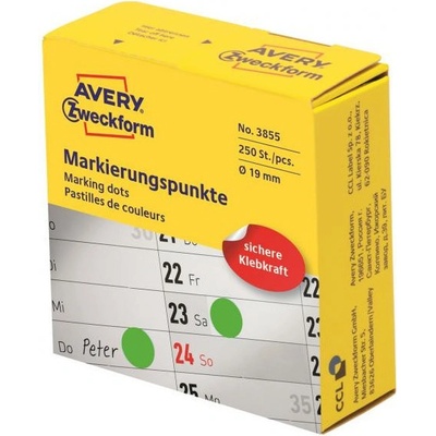 Etikety kruhové 19mm Avery zelené v dispenzore
