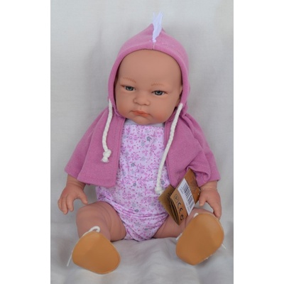 Lamagik Realistické miminko holčička Menší Jenny ve fialové mikině s kapucí s kohoutem španělské miminko 39 cm