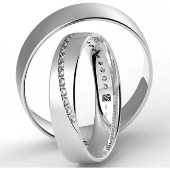 Blink Blink Matované svadobné obrúčky z bieleho zlata s kameňmi naprieč 8153 BL