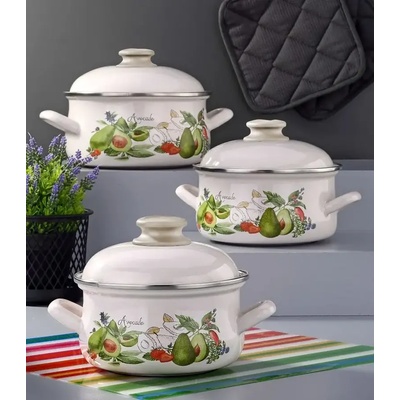 Bonera Комплект Емайлирани тенджери Авокадо - 5 тенджери с плътен капак (3800158156317)