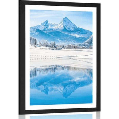 Plakát s paspartou zasněžená krajina v Alpách - 30x45 silver