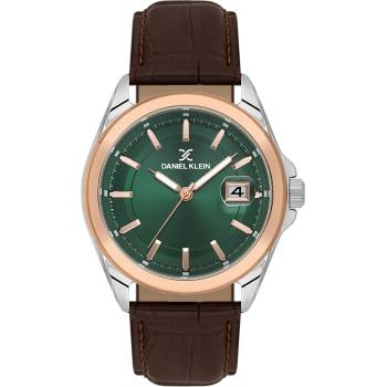 Daniel Klein DK. 6.14206-5 - мъжки часовник, кварцов, 42 mm, зелен циферблат, 5 ATM, кафява кожа