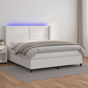 vidaXL Боксспринг легло с матрак и LED бяло 180x200 см изкуствена кожа (3139338)