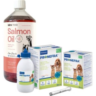 Virbac Pronefra 180 ml & LAB V Lososový olej pre psov a mačky 1000 ml