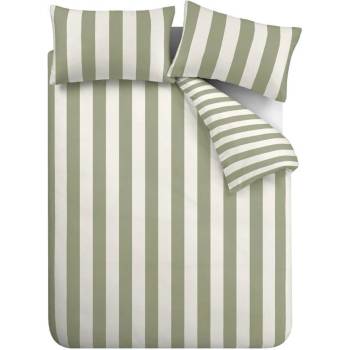 Catherine Lansfield Зелено-кремаво единично спално бельо 135x200 cm Cove Stripe - Catherine Lansfield (BD/58100/W/SQS/GR)