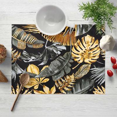 Biante bavlna prestieranie Sandra SA-389 Sivozelené a zlaté tropické listy na čiernom 30x40 cm