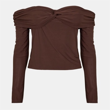 I Saw It First Фланелка с дълъг ръкав I Saw It First Bardot Detail Long Sleeve Top - Brown