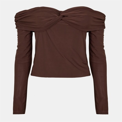 I Saw It First Фланелка с дълъг ръкав I Saw It First Bardot Detail Long Sleeve Top - Brown