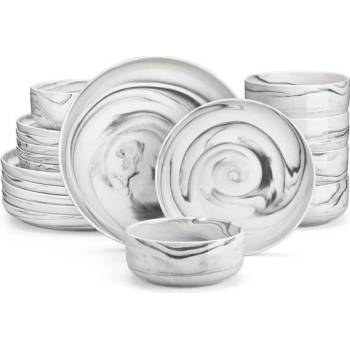 MALACASA LUNA Grey marble porcelánová jedálenská sada 18 dielna
