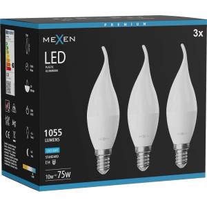 Mexen Nova 3x LED крушка пламък E14, C37, 10W, Студена - 6500K, 1055 lm - L106-E14-1065-01x03 (L106-E14-1065-01x03)