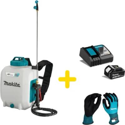 Makita Комплект пръскачка акумулаторна + ръкавици + батерия и зарядно Makita DUS108Z/ 18V/ 3Ah (DUS108Z+191A24-4 + P-84698)