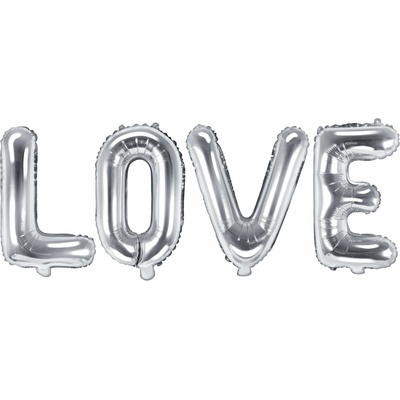 PartyDeco Fóliový balón Love 140x35cm strieborný