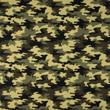 Popelín žltohnedý army vzor, š.145