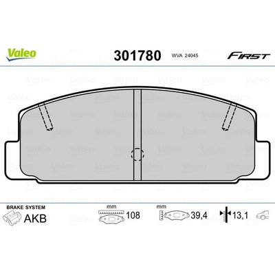 VALEO Sada brzdových destiček, kotoučová brzda FIRST 301780
