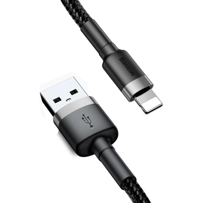 Baseus - Кабел за данни Cafule (CALKLF-CG1) - USB към Lightning, 1.5A, 2m - Сиво Черен