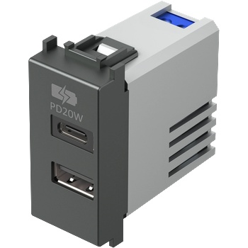 TEM Розетка 2хUSB за зареждане тип A+C Power Delivery 20W 1M, цвят Антрацит, Modul - EM69AT (EM69AT)