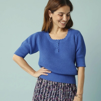 Úpletové tričko s rukávy k loktům, pro menší postavu tmavě modrá