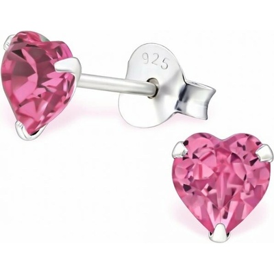 Olivie strieborné náušnice SRDCE so Swarovski kryštálom ROSE 1043