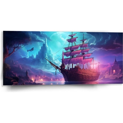Sablio Obraz Magická plachetnica pod mesiacom - 110x50 cm