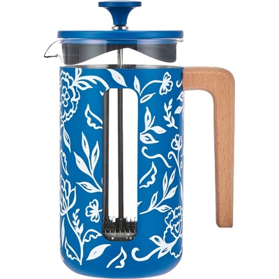 French press La Cafetière Pisa 1 l připraví až 8 šálků plné kávy, udrží teplotu a zaujme designem Blu Fiorato s dřevěnou rukojetí. LCPISA8CPFLORAL