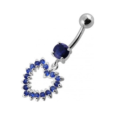 Šperky4U stříbrný piercing do pupíku tmavě modré zirkony BP01004-B