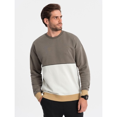 Ombre Clothing Мъжки суитшърт OVERSIZE с контрастно преплитане на цветове - хаки V7 B1673 Ombre Clothing Ombre Clothing | Zelen | МЪЖЕ | S
